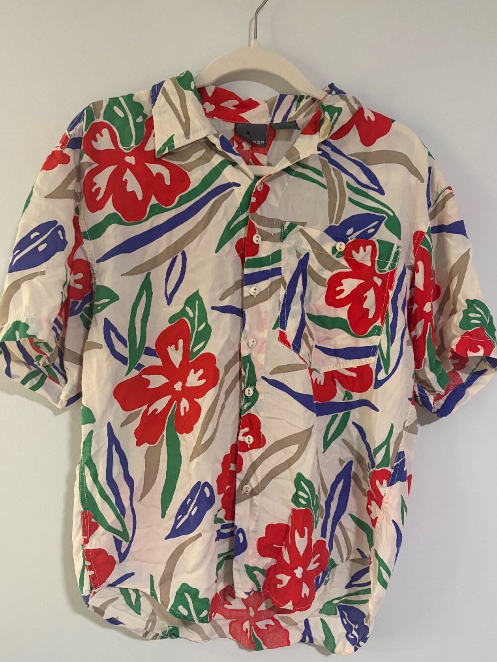 Vintage 90s Liz Claiborne Izwear Abstract Tropical Floral Rayon Camp Shirt Sz M